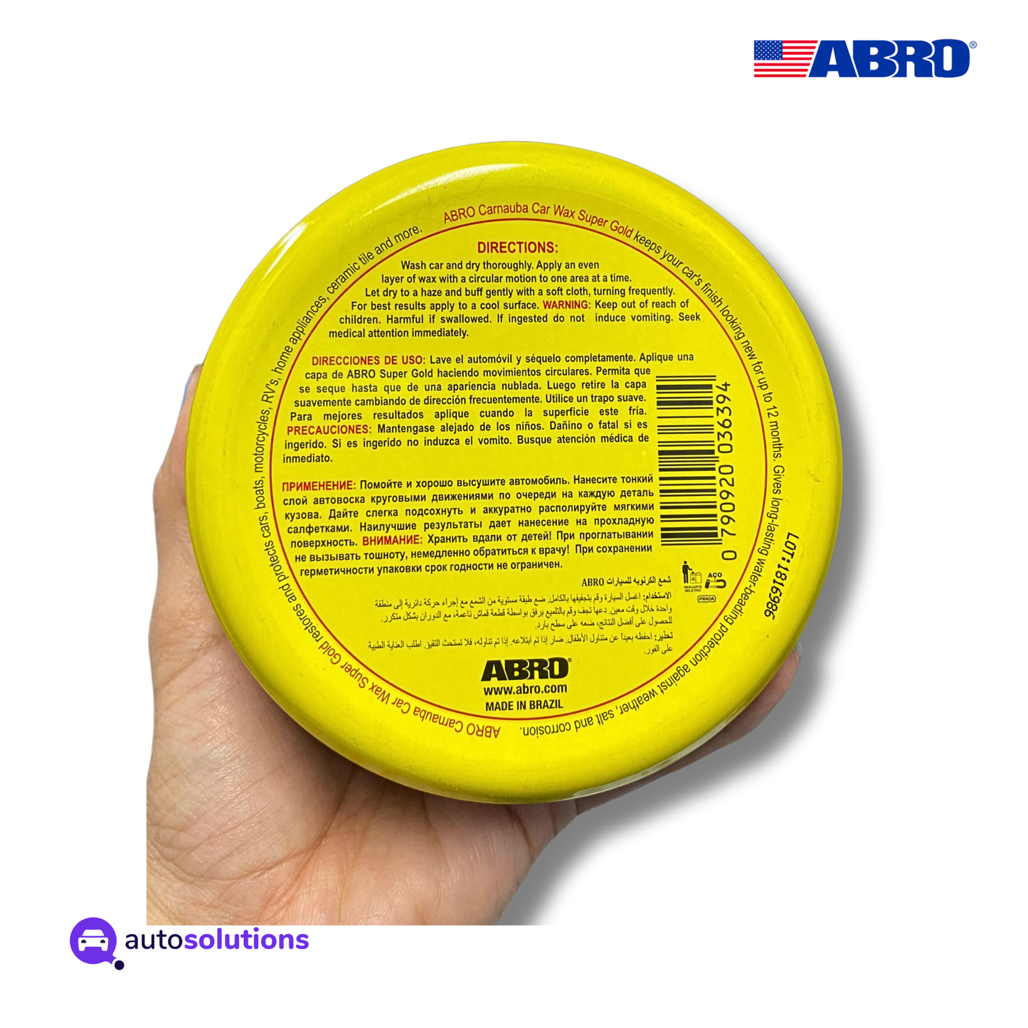 Cera Carnauba En Pasta ABRO PW400 230g / 8,11oz