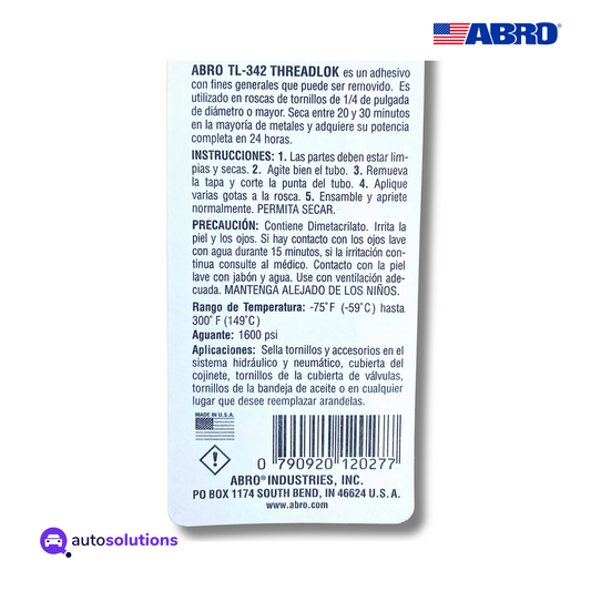 Fijador De Tornillos Removible ABRO TL342 6mL