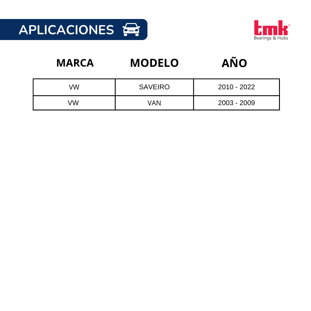 Balero Doble TMK 39X72X37 c/abs RD95A Delantero Figo, Ikon, Mazda 2, Gol.