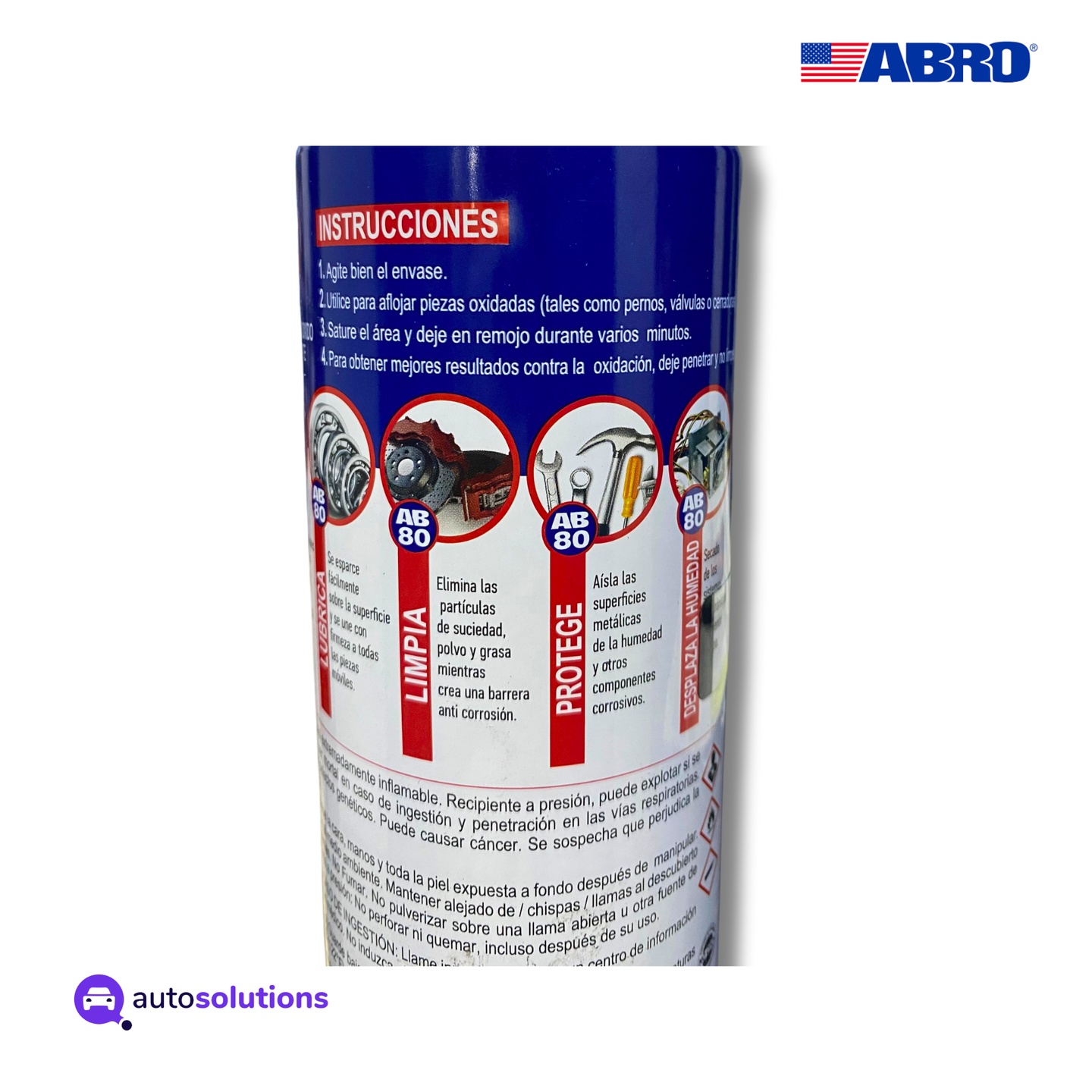 Aflojatodo aerosol ABRO AB80 lubrica bisagras cerraduras rodamientos herramientas automotriz industrial