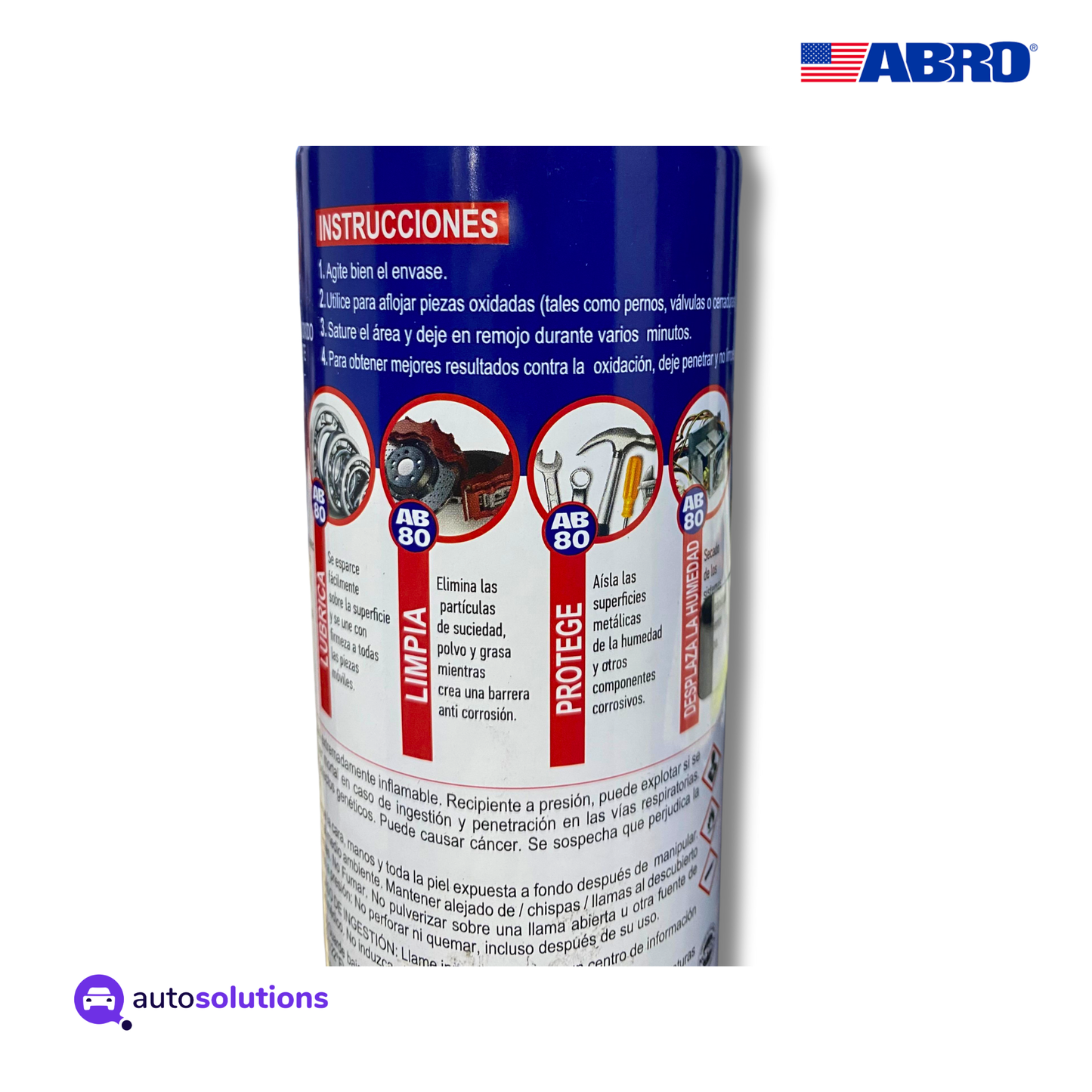 Aflojatodo aerosol ABRO AB80 lubrica bisagras cerraduras rodamientos herramientas automotriz industrial