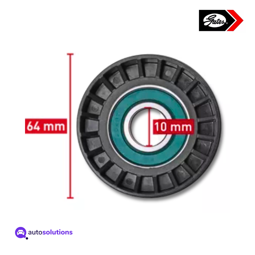 Polea tensora GATES TCKWP335 con medidas de 64 mm de diámetro y 10 mm interior para kit de distribución.