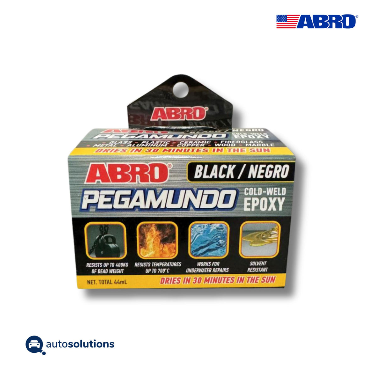 Pegamundo Adhesivo Epóxico ABRO soldadura en frío 44ml negro resistente agua temperatura reparaciones permanentes

