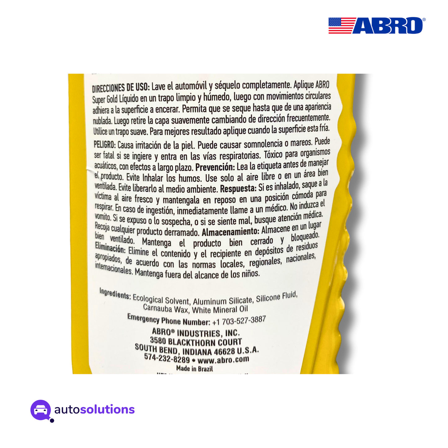 Cera Carnauba Liquida ABRO LW811 473mL / 16oz