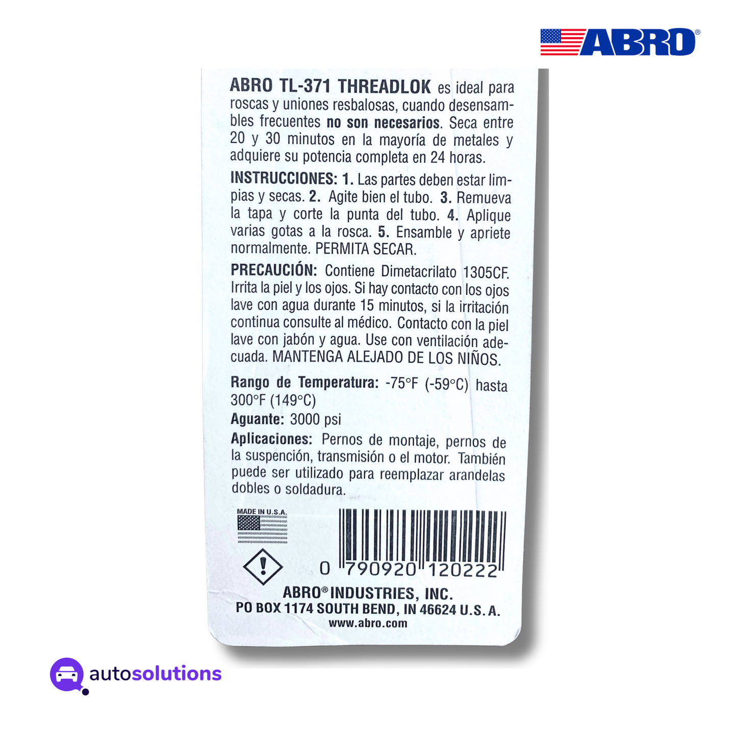 Fijador De Tornillos Permanente ABRO TL371 6mL
